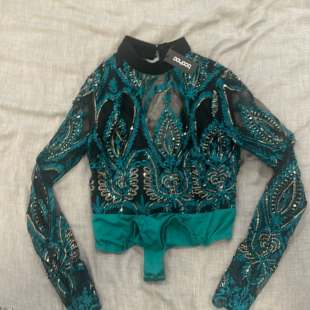 Boohoo Black and Teal Bodysuit